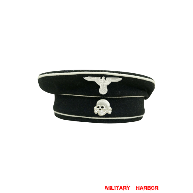 WWII German Early Allgemeine SS black wool cap with insignia WW2 german cap,wehrmacht cap,SS visor cap,german visor cap,Allgemeine cap,WWII german hat,field hat,WW2 hat,WW2 german,WWII german,german WW2 militaria,waffen ss hat,wehrmacht hat,crusher cap WW2,SS crusher cap