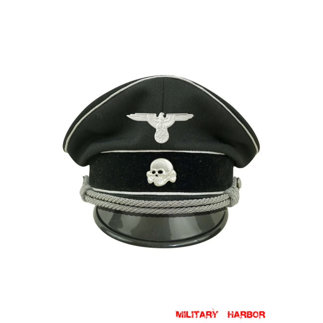 WWII German Allgemeine SS General officer black Gabardine Visor cap with insignia WW2 german cap,wehrmacht cap,SS visor cap,german visor cap,General visor cap,WWII german hat,field hat,WW2 hat,WW2 german,WWII german,german WW2 militaria,waffen ss hat,wehrmacht hat,crusher cap WW2,SS crusher cap