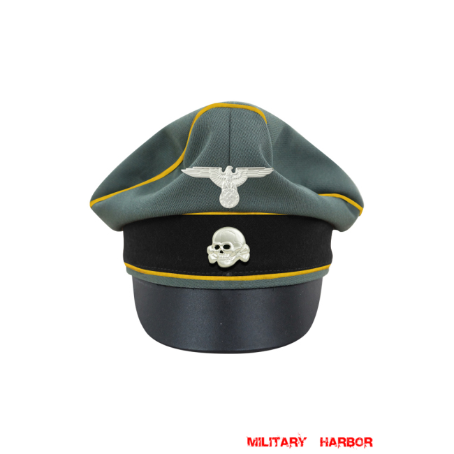 WWII German Waffen SS Gabardine Cavalry / Recon Crusher Visor Cap with insignia WW2 german cap,wehrmacht cap,SS visor cap,german visor cap,Cavalry Crusher cap,WWII german hat,field hat,WW2 hat,WW2 german,WWII german,german WW2 militaria,waffen ss hat,wehrmacht hat,crusher cap WW2,SS crusher cap