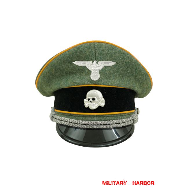 WWII German Waffen SS Cavalry / Recon officer Wool Visor cap with insignia WW2 german cap,wehrmacht cap,SS visor cap,german visor cap,Cavalry Visor cap,WWII german hat,field hat,WW2 hat,WW2 german,WWII german,german WW2 militaria,waffen ss hat,wehrmacht hat,crusher cap WW2,SS crusher cap