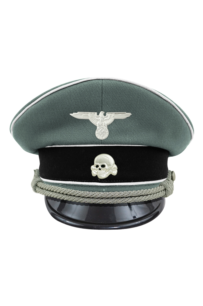 WWII German Waffen SS Officer Gabardine Visor Cap with insignia