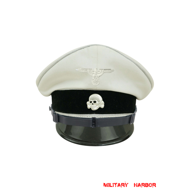 WWII German Allgemeine SS EM/NCO white cotton Visor cap with insignia WW2 german cap,wehrmacht cap,SS visor cap,german visor cap,Allgemeine cap,WWII german hat,field hat,WW2 hat,WW2 german,WWII german,german WW2 militaria,waffen ss hat,wehrmacht hat,crusher cap WW2,SS crusher cap
