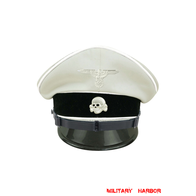WWII German Allgemeine SS EM/NCO white cotton Visor cap with insignia WW2 german cap,wehrmacht cap,SS visor cap,german visor cap,Allgemeine cap,WWII german hat,field hat,WW2 hat,WW2 german,WWII german,german WW2 militaria,waffen ss hat,wehrmacht hat,crusher cap WW2,SS crusher cap