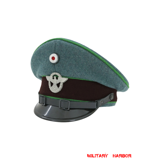WWII German Schutzpolizei Protection Police EM Wool Visor Cap With Insignias ww2 german cap,Police visor cap,gestapo visor cap,german visor cap,General visor cap