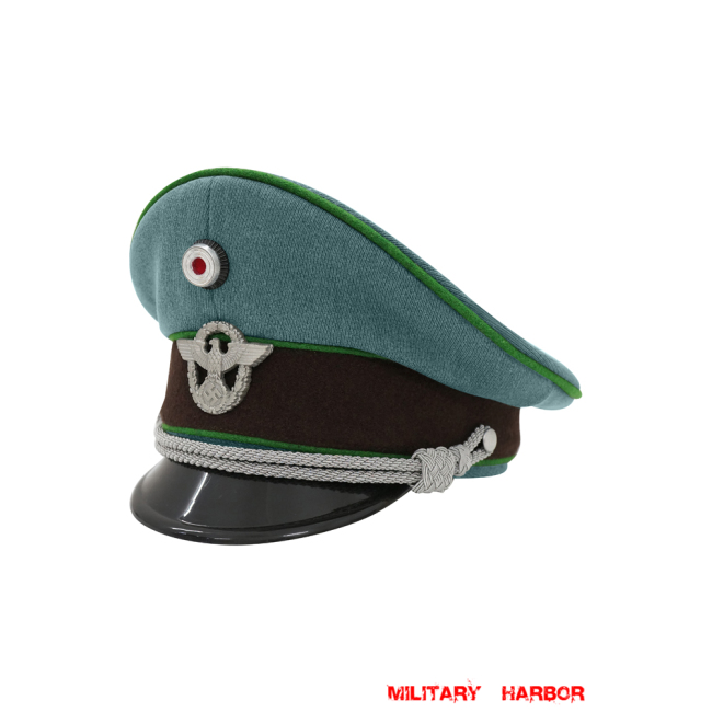 WWII German Schutzpolizei Protection Police Gabardine Officer Visor Cap With Insignias ww2 german cap,Police visor cap,gestapo visor cap,german visor cap,General visor cap