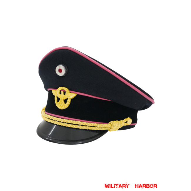 WWII German Fire Police General Gabardine Visor Cap With Insignias ww2 german cap,Police visor cap,gestapo visor cap,german visor cap,General visor cap