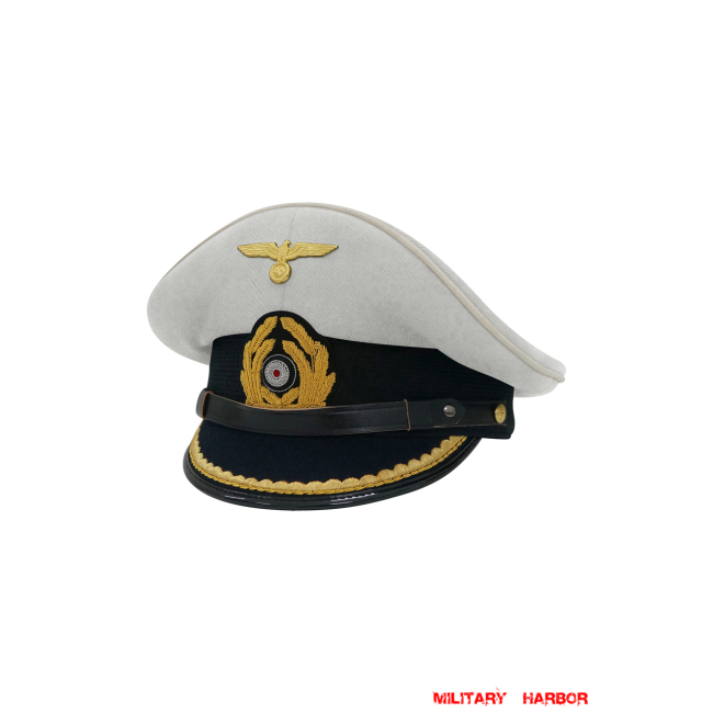 WWII German Kriegsmarine Lieutenant White Cotton Visor Cap ww2 german Kriegsmarine cap,Kriegsmarine visor cap,Kriegsmarine Lieutenant visor cap,Kriegsmarine Captain visor cap,Kriegsmarine General visor cap