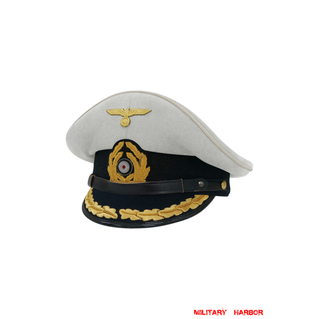 WWII German Kriegsmarine Captain White Cotton Visor Cap ww2 german Kriegsmarine cap,Kriegsmarine visor cap,Kriegsmarine Lieutenant visor cap,Kriegsmarine Captain visor cap,Kriegsmarine General visor cap