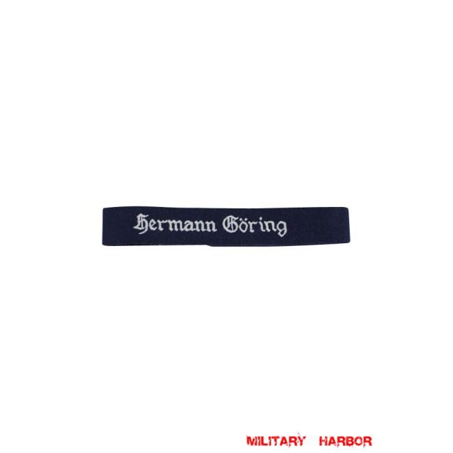 WWII German Luftwaffe Hermann Göring in Gothic script dark blue backing EM cuff title WW2 German badge,wehrmacht cufftitle,Luftwaffe cufftitle,SS cufftitle,Luftwaffe Hermann cuff title,WW2 German cufftitle,German insignia,WW2 German,WWII German,waffen ss insignia,WW2 reproduction,WWII German militaria