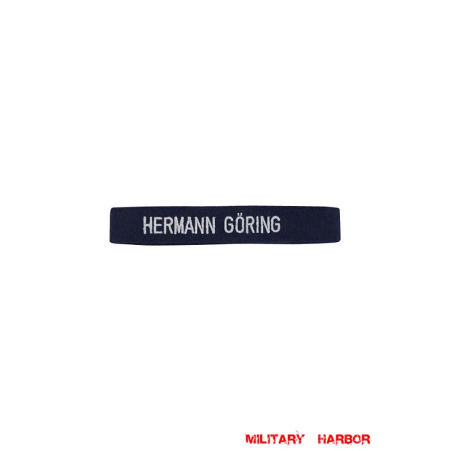 WWII German Luftwaffe Hermann Göring in block capital script dark blue backing EM cuff title WW2 German badge,wehrmacht cufftitle,Luftwaffe cufftitle,SS cufftitle,Luftwaffe Hermann Goring cuff title,WW2 German cufftitle,German insignia,WW2 German,WWII German,waffen ss insignia,WW2 reproduction,WWII German militaria