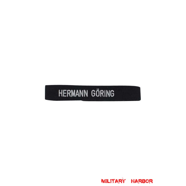 WWII German Luftwaffe Hermann Göring in block capital script black backing EM cuff title WW2 German badge,wehrmacht cufftitle,Luftwaffe cufftitle,SS cufftitle,Luftwaffe Hermann Goring cuff title,WW2 German cufftitle,German insignia,WW2 German,WWII German,waffen ss insignia,WW2 reproduction,WWII German militaria