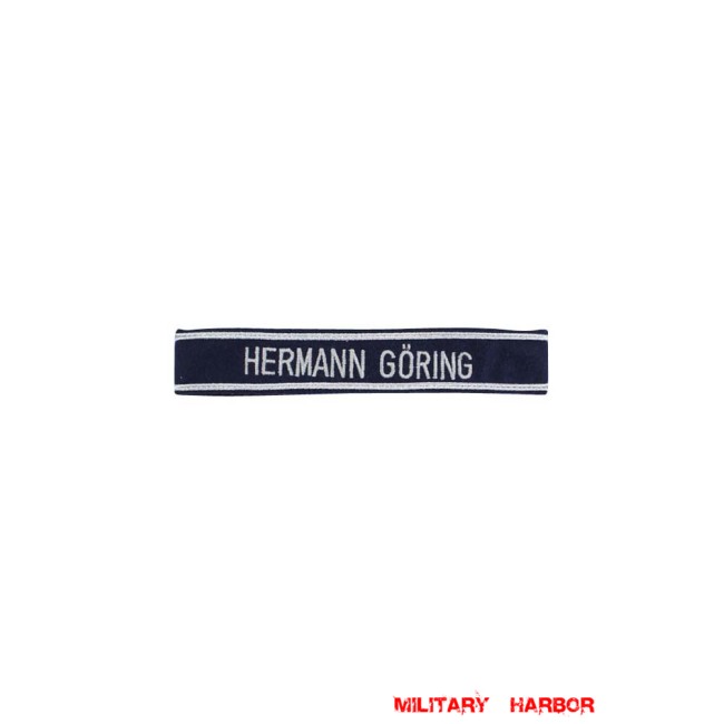 WWII German Luftwaffe Hermann Göring in block capital script dark blue backing NCO cuff title WW2 German badge,wehrmacht cufftitle,Luftwaffe cufftitle,SS cufftitle,Luftwaffe Hermann Goring cuff title,WW2 German cufftitle,German insignia,WW2 German,WWII German,waffen ss insignia,WW2 reproduction,WWII German militaria