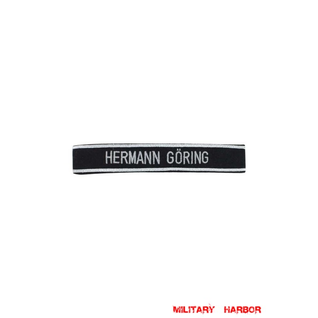 WWII German Luftwaffe Hermann Göring in block capital script black backing NCO cuff title WW2 German badge,wehrmacht cufftitle,Luftwaffe cufftitle,SS cufftitle,Luftwaffe Hermann Goring cuff title,WW2 German cufftitle,German insignia,WW2 German,WWII German,waffen ss insignia,WW2 reproduction,WWII German militaria