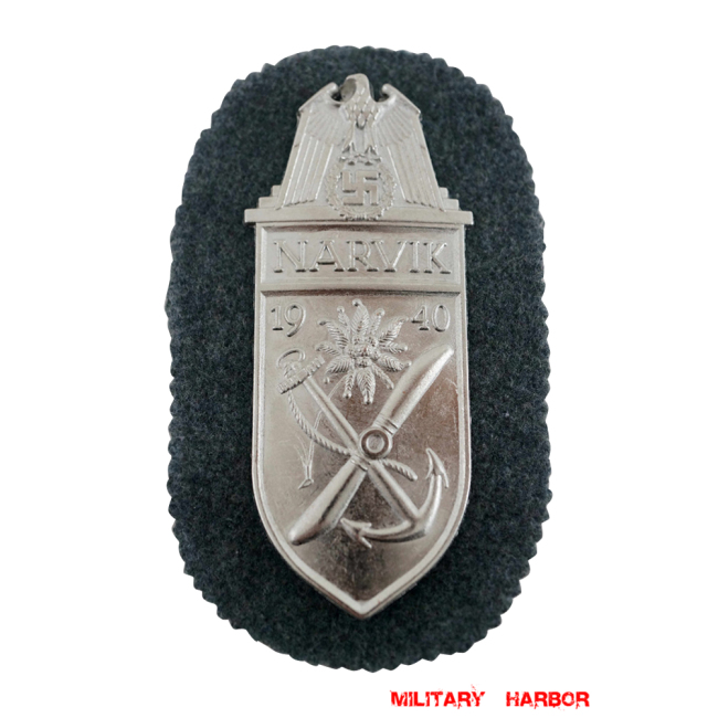 WWII German Narvik Shield in Silver WW2 german medal,SS insignia,Imperial German badge,german badge,campaign shield,german medals WWII,german insignia,WW2 german medals,WW2 medals,WW2 order,german order,German Battle Shields