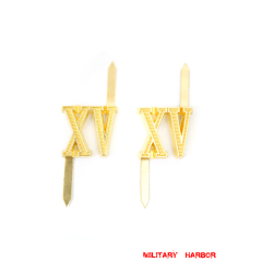 WWII German Shoulder Boards Cyphers Gold XV Light Div. 18mm 2pcs German Metal Cyphers,WW2 german,waffen SS,wehrmacht,Shoulder Boards,german cyphers,german badge WWII,militaria german,WWII german,wehrmacht badge,Luftwaffe badge,SS badge,german sleeve eagle,german eagle badge,ss eagle,wehrmacht badge,WWII military surplus,WWII german insignia,shoulderboards insignia,shoulderboards cyphers,shoulderboards pin,shoulderboards badge