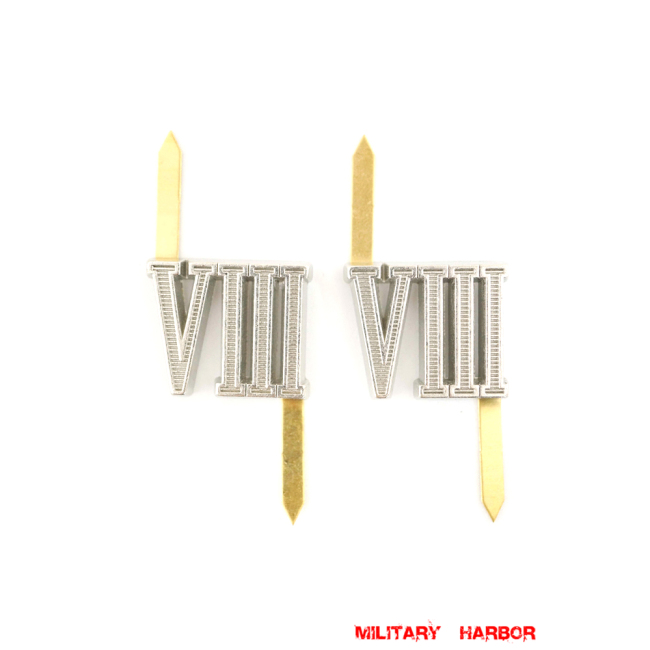 WWII German Shoulder Boards Cyphers Silver VIII Breslau 18mm 2pcs German Metal Cyphers,WW2 german,waffen SS,wehrmacht,Shoulder Boards,german cyphers,german badge WWII,militaria german,WWII german,wehrmacht badge,Luftwaffe badge,SS badge,german sleeve eagle,german eagle badge,ss eagle,wehrmacht badge,WWII military surplus,WWII german insignia,shoulderboards insignia,shoulderboards cyphers,shoulderboards pin,shoulderboards badge