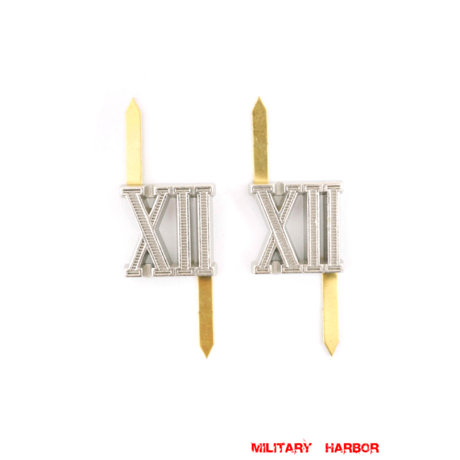 WWII German Shoulder Boards Cyphers Silver XII Wiesbaden 18mm 2pcs German Metal Cyphers,WW2 german,waffen SS,wehrmacht,Shoulder Boards,german cyphers,german badge WWII,militaria german,WWII german,wehrmacht badge,Luftwaffe badge,SS badge,german sleeve eagle,german eagle badge,ss eagle,wehrmacht badge,WWII military surplus,WWII german insignia,shoulderboards insignia,shoulderboards cyphers,shoulderboards pin,shoulderboards badge