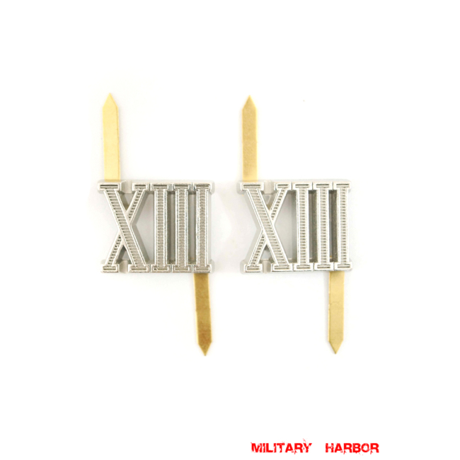 WWII German Shoulder Boards Cyphers Silver XIII Nurnberg 18mm 2pcs German Metal Cyphers,WW2 german,waffen SS,wehrmacht,Shoulder Boards,german cyphers,german badge WWII,militaria german,WWII german,wehrmacht badge,Luftwaffe badge,SS badge,german sleeve eagle,german eagle badge,ss eagle,wehrmacht badge,WWII military surplus,WWII german insignia,shoulderboards insignia,shoulderboards cyphers,shoulderboards pin,shoulderboards badge