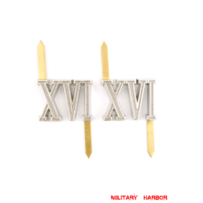 WWII German Shoulder Boards Cyphers Silver XVI Panzer Div. 18mm 2pcs German Metal Cyphers,WW2 german,waffen SS,wehrmacht,Shoulder Boards,german cyphers,german badge WWII,militaria german,WWII german,wehrmacht badge,Luftwaffe badge,SS badge,german sleeve eagle,german eagle badge,ss eagle,wehrmacht badge,WWII military surplus,WWII german insignia,shoulderboards insignia,shoulderboards cyphers,shoulderboards pin,shoulderboards badge