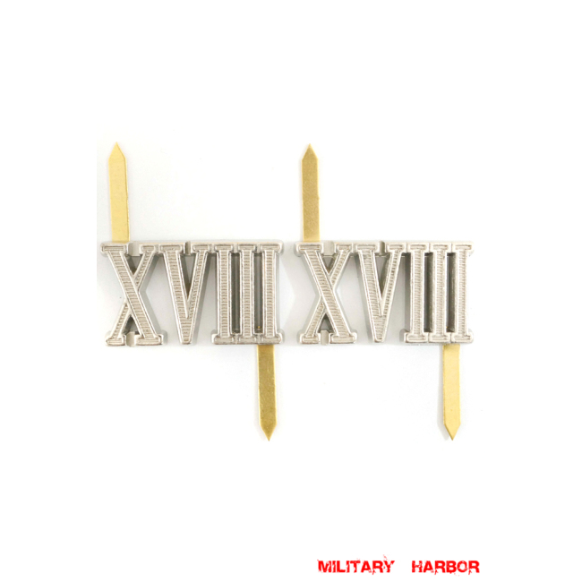 WWII German Shoulder Boards Cyphers Silver XVIII Salzburg 18mm 2pcs German Metal Cyphers,WW2 german,waffen SS,wehrmacht,Shoulder Boards,german cyphers,german badge WWII,militaria german,WWII german,wehrmacht badge,Luftwaffe badge,SS badge,german sleeve eagle,german eagle badge,ss eagle,wehrmacht badge,WWII military surplus,WWII german insignia,shoulderboards insignia,shoulderboards cyphers,shoulderboards pin,shoulderboards badge