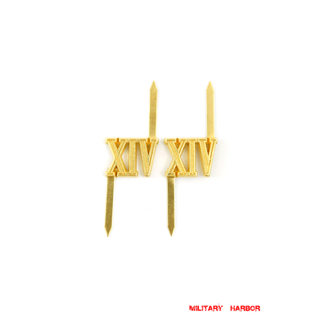 WWII German Shoulder Boards Cyphers Gold XIV Motorized Infantry Div. 13mm 2pcs German Metal Cyphers,WW2 german,waffen SS,wehrmacht,Shoulder Boards,german cyphers,german badge WWII,militaria german,WWII german,wehrmacht badge,Luftwaffe badge,SS badge,german sleeve eagle,german eagle badge,ss eagle,wehrmacht badge,WWII military surplus,WWII german insignia,shoulderboards insignia,shoulderboards cyphers,shoulderboards pin,shoulderboards badge