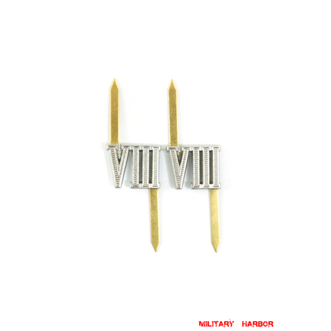 WWII German Shoulder Boards Cyphers Silver VIII Breslau 13mm 2pcs German Metal Cyphers,WW2 german,waffen SS,wehrmacht,Shoulder Boards,german cyphers,german badge WWII,militaria german,WWII german,wehrmacht badge,Luftwaffe badge,SS badge,german sleeve eagle,german eagle badge,ss eagle,wehrmacht badge,WWII military surplus,WWII german insignia,shoulderboards insignia,shoulderboards cyphers,shoulderboards pin,shoulderboards badge