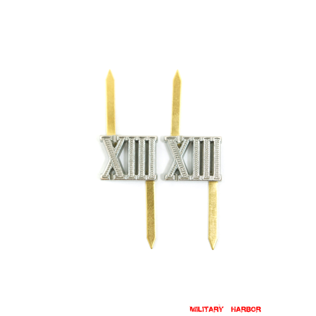 WWII German Shoulder Boards Cyphers Silver XIII Nurnberg 13mm 2pcs German Metal Cyphers,WW2 german,waffen SS,wehrmacht,Shoulder Boards,german cyphers,german badge WWII,militaria german,WWII german,wehrmacht badge,Luftwaffe badge,SS badge,german sleeve eagle,german eagle badge,ss eagle,wehrmacht badge,WWII military surplus,WWII german insignia,shoulderboards insignia,shoulderboards cyphers,shoulderboards pin,shoulderboards badge