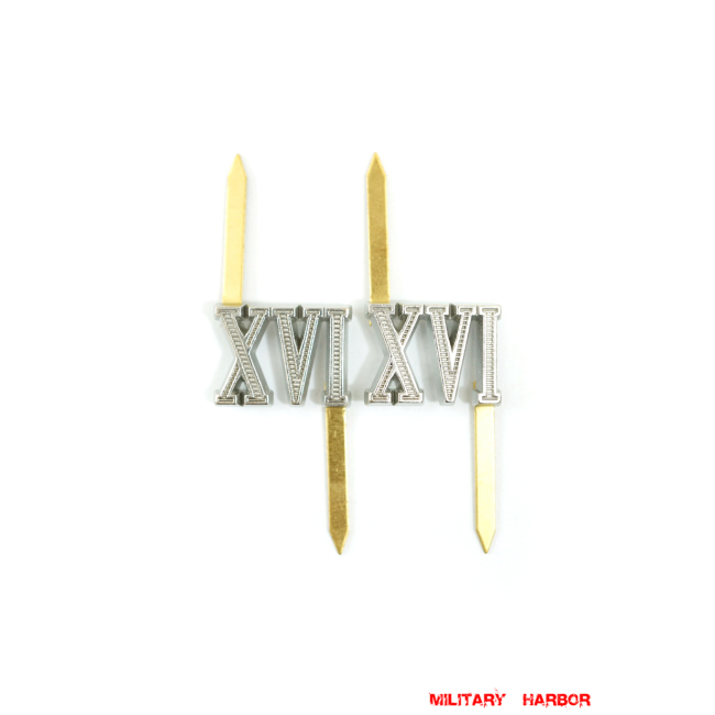 WWII German Shoulder Boards Cyphers Silver XVI Panzer Div. 13mm 2pcs German Metal Cyphers,WW2 german,waffen SS,wehrmacht,Shoulder Boards,german cyphers,german badge WWII,militaria german,WWII german,wehrmacht badge,Luftwaffe badge,SS badge,german sleeve eagle,german eagle badge,ss eagle,wehrmacht badge,WWII military surplus,WWII german insignia,shoulderboards insignia,shoulderboards cyphers,shoulderboards pin,shoulderboards badge
