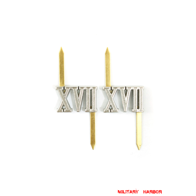 WWII German Shoulder Boards Cyphers Silver XVII VIenna 13mm 2pcs German Metal Cyphers,WW2 german,waffen SS,wehrmacht,Shoulder Boards,german cyphers,german badge WWII,militaria german,WWII german,wehrmacht badge,Luftwaffe badge,SS badge,german sleeve eagle,german eagle badge,ss eagle,wehrmacht badge,WWII military surplus,WWII german insignia,shoulderboards insignia,shoulderboards cyphers,shoulderboards pin,shoulderboards badge