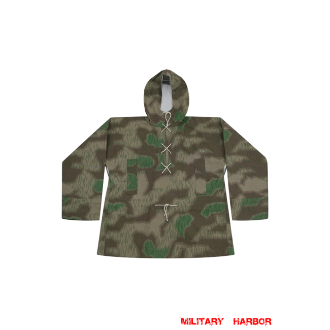 WWII German Reversible Splinter C 43 Camo Smock With Hood German Camo smock,German smock,German camo,Wehrmacht smock,Tan and water,german camouflage smock,WW2 uniforms,Marsh camo smock,Sumpfsmuster camo smock,german sniper smock