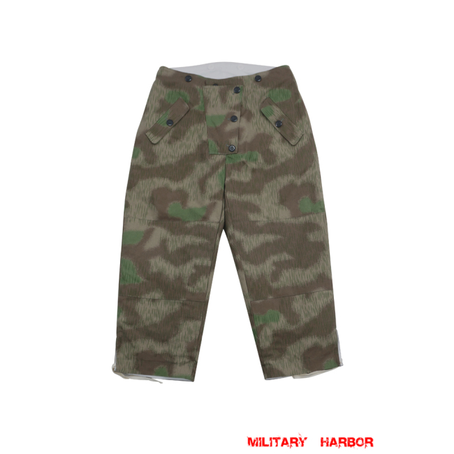 WWII German Reversible Winter Trousers in Marsh Sumpfsmuster 44 with Splinter Color German Camo trousers,German uniforms,SS uniforms,Wehrmacht uniforms,WW2 uniforms,Marsh Sumpfsmuster 44 with Splinter,WW2 camo,WWII camo,WW2 German camouflage,WWII German camouflage,German Camo Uniform,winter parka