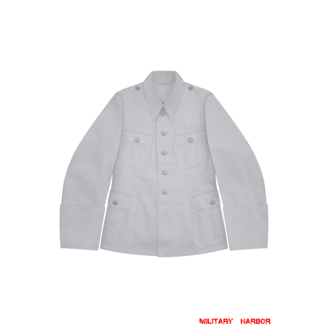 WWII German SS M36 Officer Summer White Cotton Service Tunic Jacket WW2 german uniform,SS uniform,waffen SS,gestapo,m32 tunic,WWII German HBT Cotton Tunic,HBT uniforms,WW2 german militaria,WW2 military surplus,w2 uniforms,WWII german,replica military uniforms,german summer uniforms,WWII Reenactment,reenactment shop