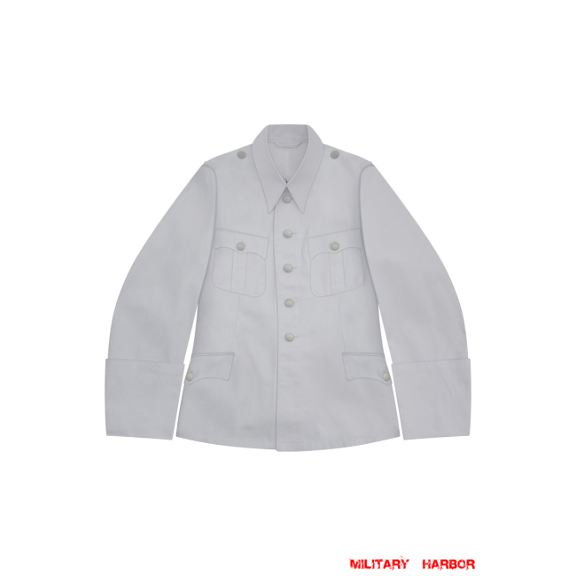 WWII German SS M35 Officer Summer White Cotton Service Tunic Jacket WW2 german uniform,SS uniform,waffen SS,gestapo,m32 tunic,WWII German HBT Cotton Tunic,HBT uniforms,WW2 german militaria,WW2 military surplus,w2 uniforms,WWII german,replica military uniforms,german summer uniforms,WWII Reenactment,reenactment shop
