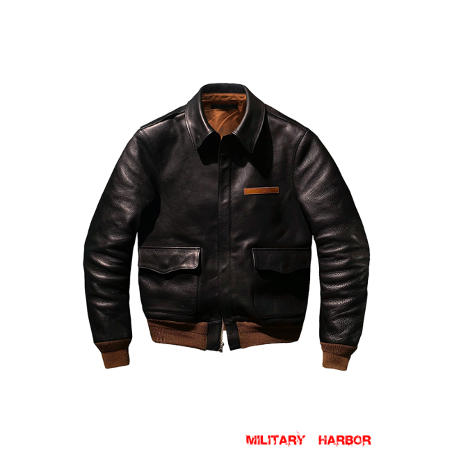 WWII US A-2 Leather Fighter Pilot Jacket Black ww2 leather jacket,US Pilot Jacket,A2 fighter Jacket,ww2 Fighter Jacket