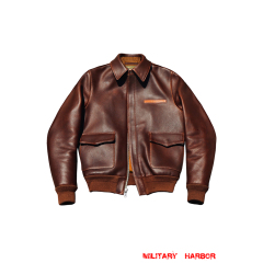 WWII US A-2 Leather Fighter Pilot Jacket Brown ww2 leather jacket,US Pilot Jacket,A2 fighter Jacket,ww2 Fighter Jacket